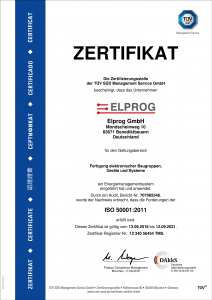 Vorschaubild des TÜV-Zertifikats ISO 50001:2011 ausgestellt für Elprog